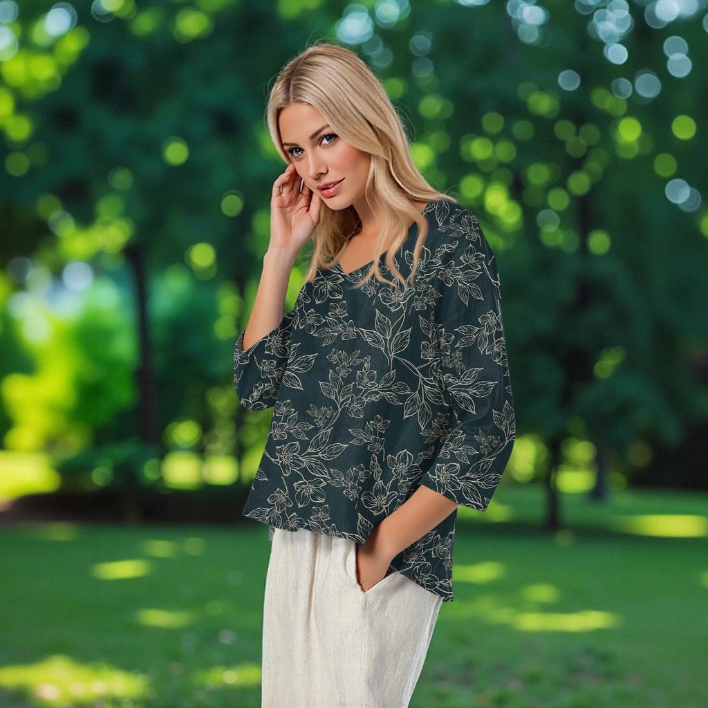 3/4 Length Sleeve Womens Tops Summer Trendy  V-Neck Blouses Dressy Casual  T-Shirt Summer Outfits Beach Vacation