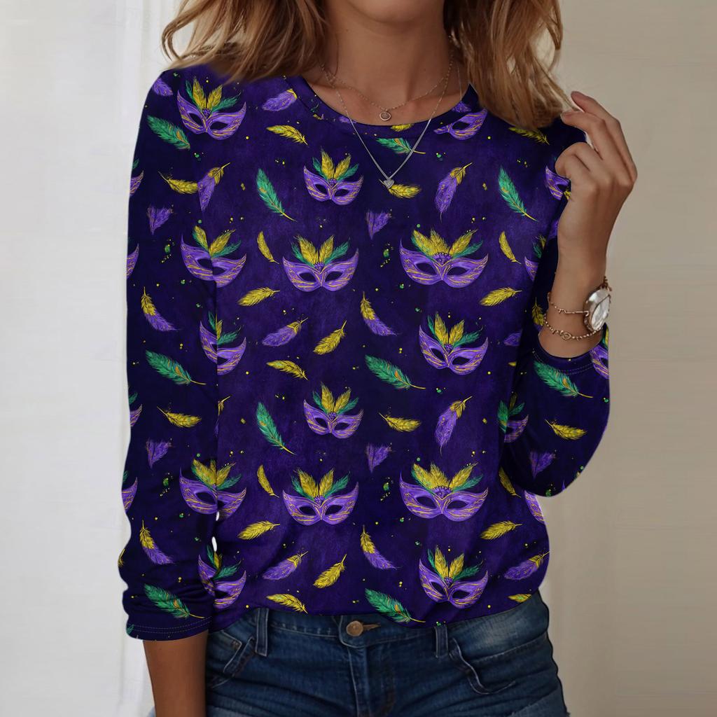 Long Sleeve Shirts For Women Cute Print Graphic Tees Blouses Casual Plus Size Basic Tops Pullover