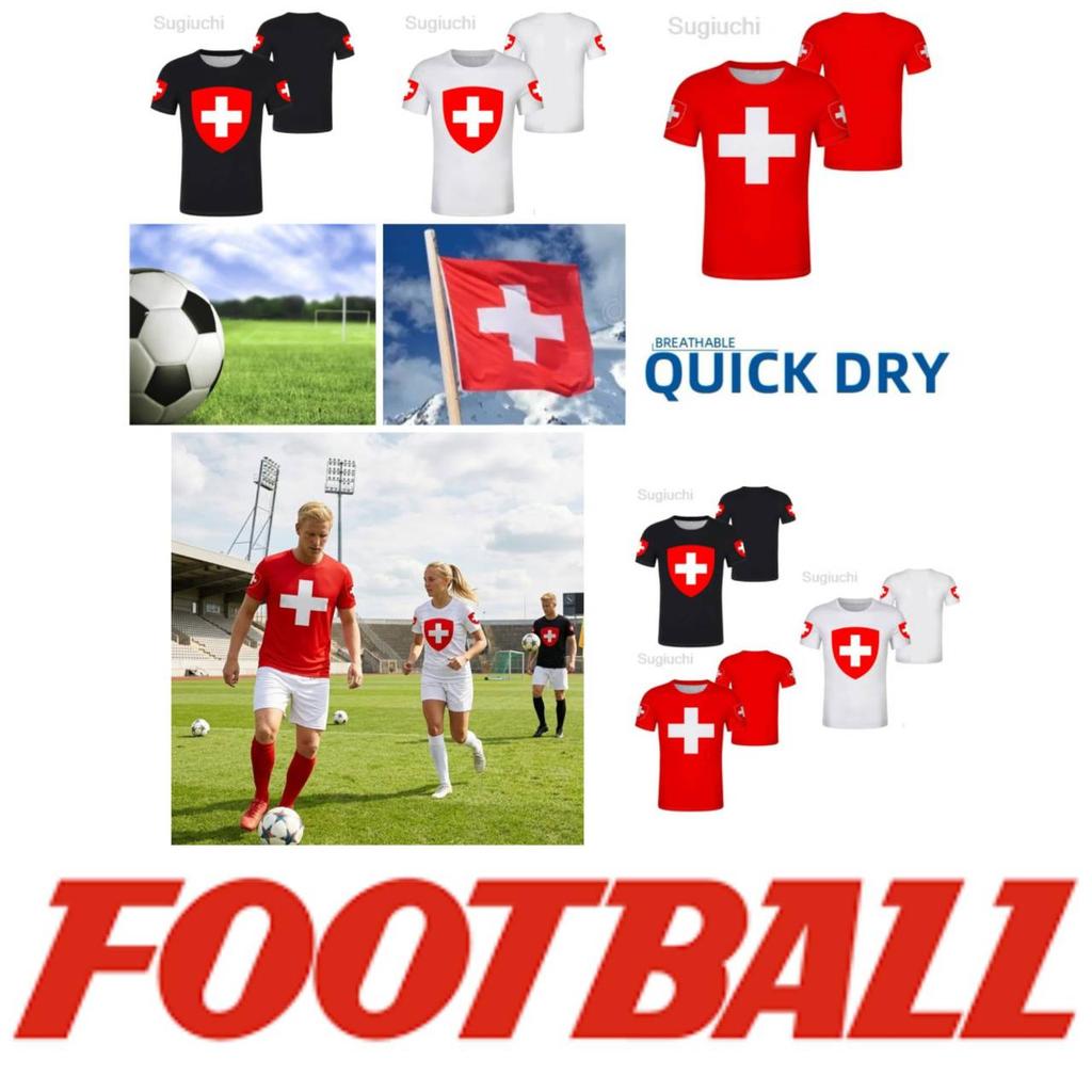 Suisse Suisse SUISSE Football T-shirt Imprimé 3D Maillot National Drapeau Entraînement Col Rond Unisexe Hommes Femmes Sport MAILLOT Manches Courtes Uniforme