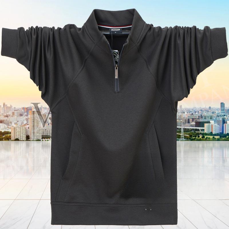 Herre Quarter Zip Up Pullover Lett Genser med Mock Neck Casual Langermet Poloskjorte med Lomme Løs Passform Treningsdaglig Genser for Menn