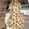 Women's Casual Fashion  Dress Animal Floral Print Round Short Sleeve Waist Mid-Length Swing Dress (with Zipper)