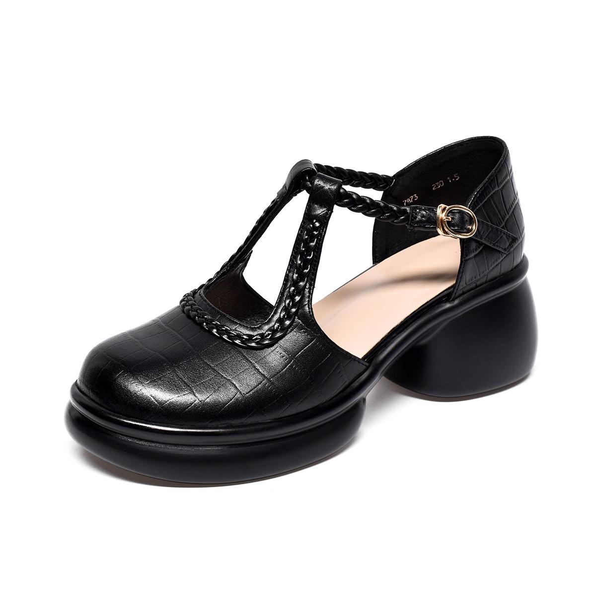 

Женские сандалии на платформе, нишевые, персонализированные дизайнерские сандалии с полым Т-образным ремешком, водонепроницаемые, на танкетке, женская обувь 40 чёрный