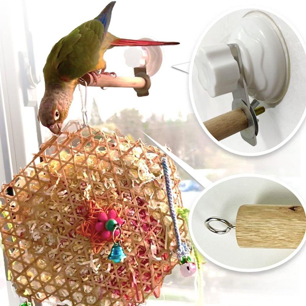 Wood Suction Cup Bird Stand Safe Teeth Grinder Bird Toy Bracket Bird Bath Perch Stand  Sun Birds