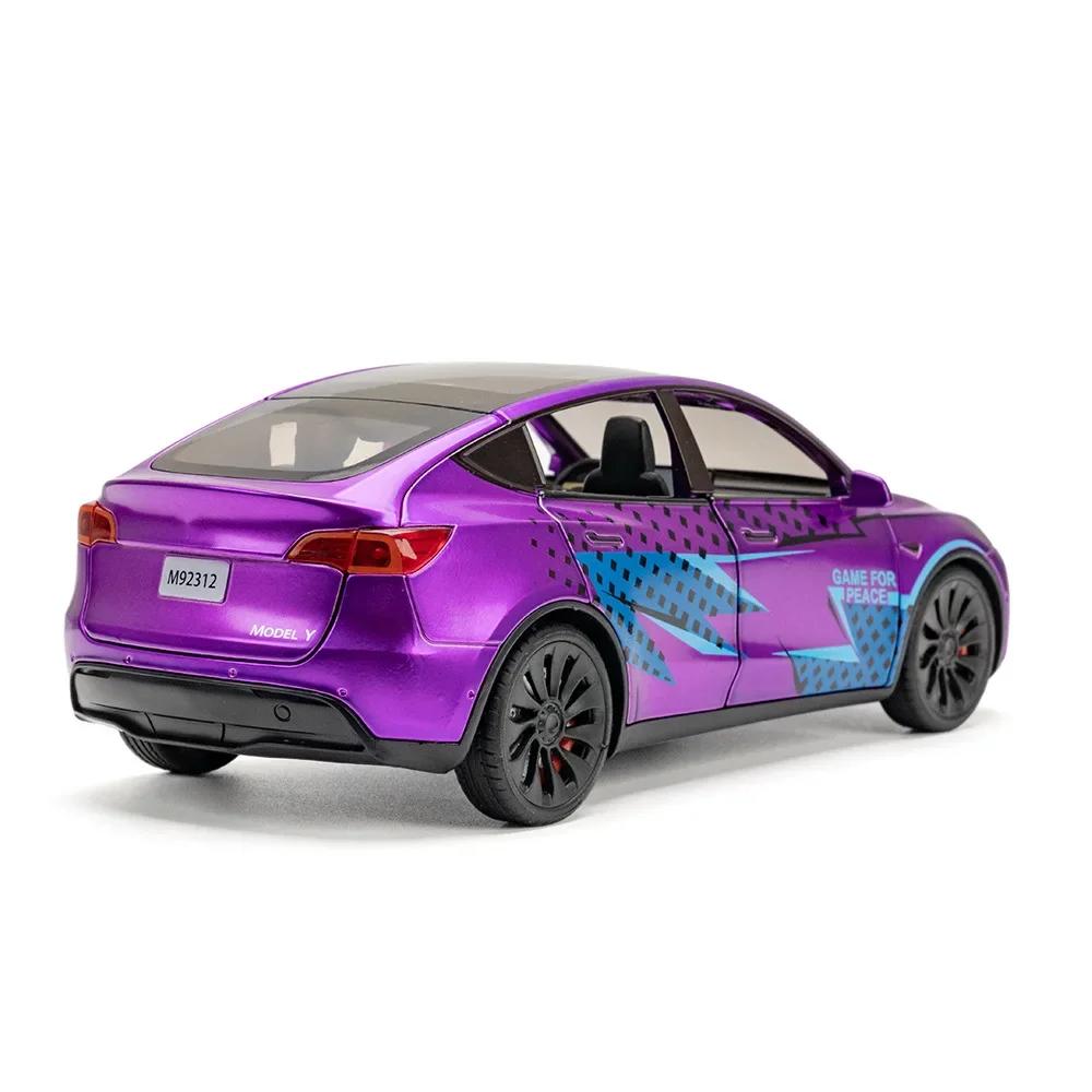 1: 24 Tesla Model Y Leichtmetall-Neuenergie-Fahrzeugmodell-Ornamente mit audiovisuellen Geschenken