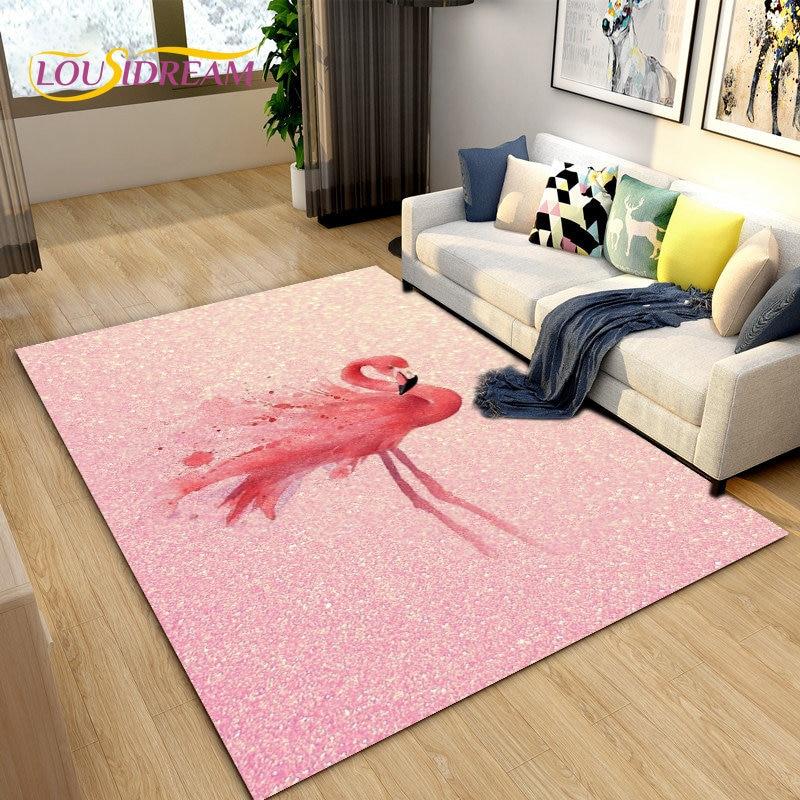 Tapete criativo nórdico 3D Flamingo Bird Area, tapete para sala de estar, quarto, sofá, cozinha, banheiro, capacho, tapete antiderrapante