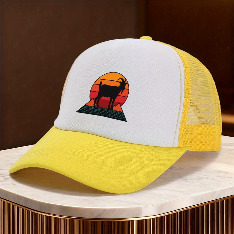 Goat Silhouette Vintage Retro Sunset Trucker Hat Mesh Baseball Cap Unisex Casual Outdoor Adult