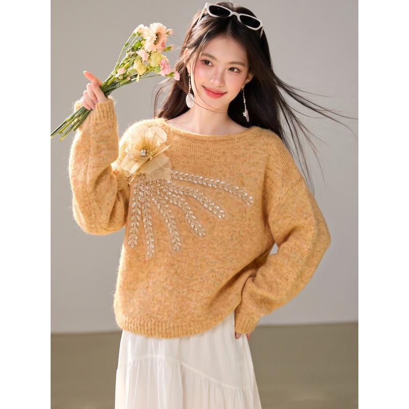 Autumn Women's Soft 3D Floral Sweater, Korean Gentle & Lazy Style