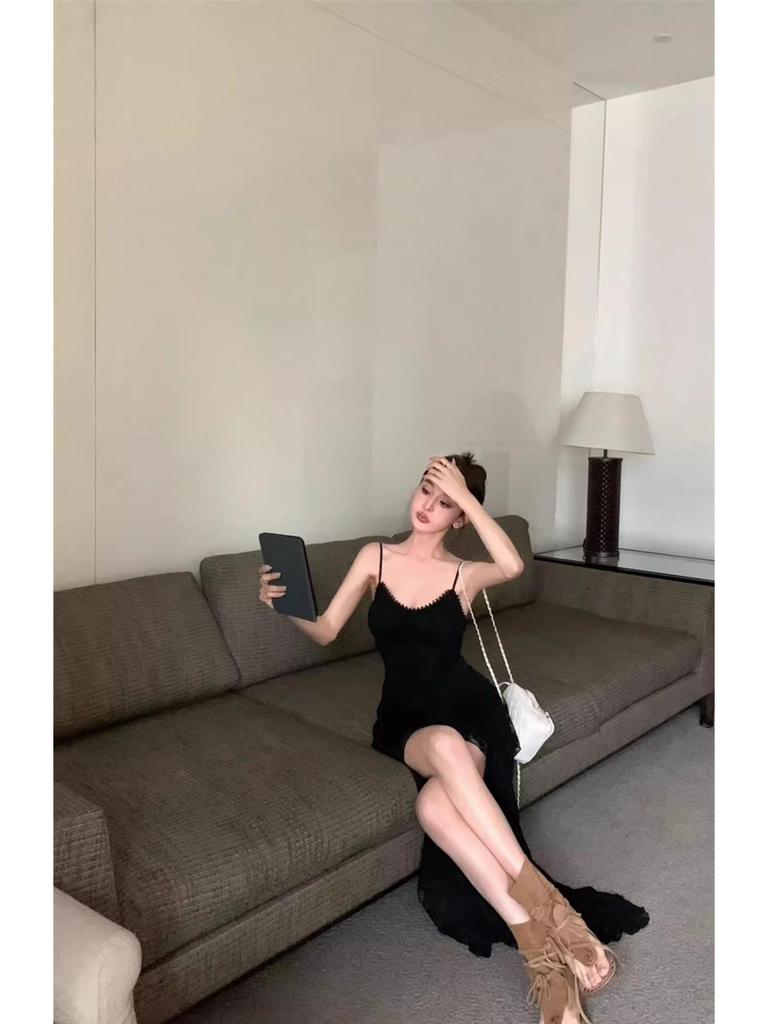 Women’s Summer Slimming Low-Cut Lace Camisole Dress - Sexy High-Waisted Irregular Long Skirt
