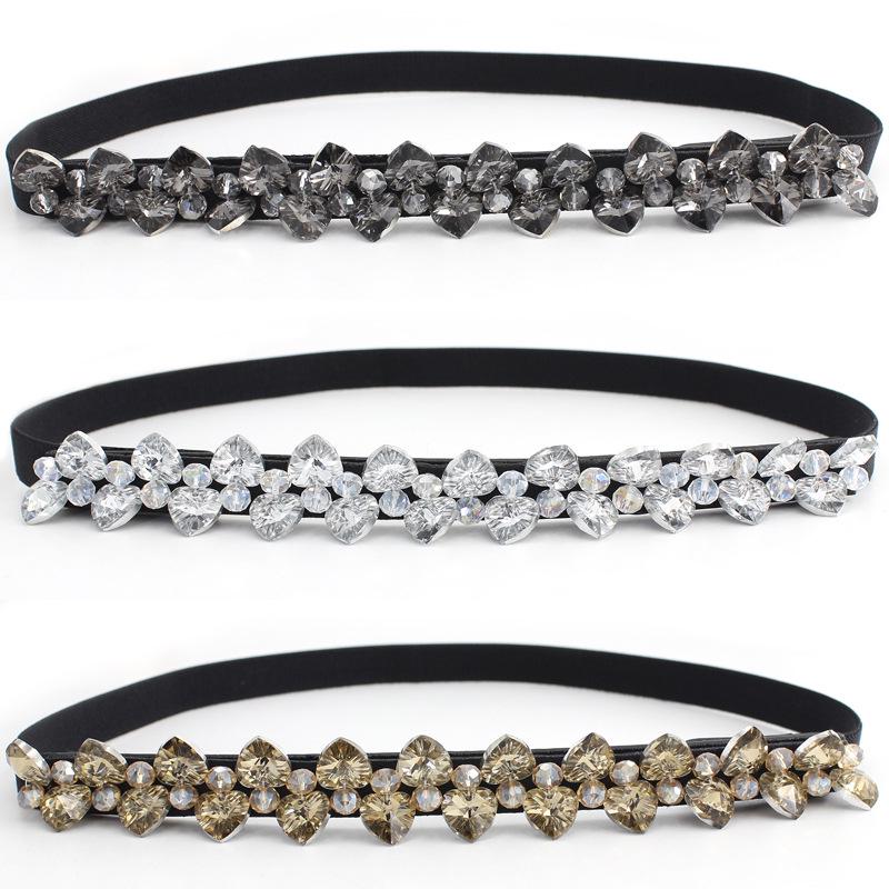 Women's Rhinestone Snap Button Elastic Waist Belt - Versatile Skinny Black Waist Cincher