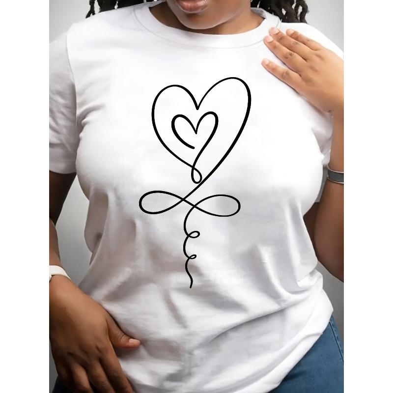 [Heart-shaped Printed T-shirt] Heart-shaped Printed Casual T-shirt, Short-sleeved Round-neck Top, Suitable for Summer and Spring, Women s Clothing S белый