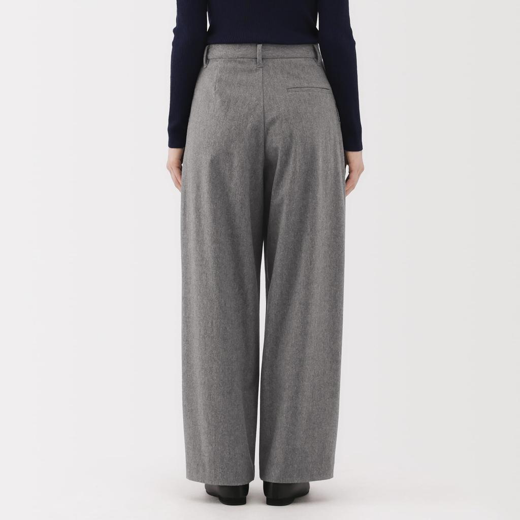 MUJI Stretch Brushed Tuck Wide Size S Women's Pants, Black, (BE1XQA5A)