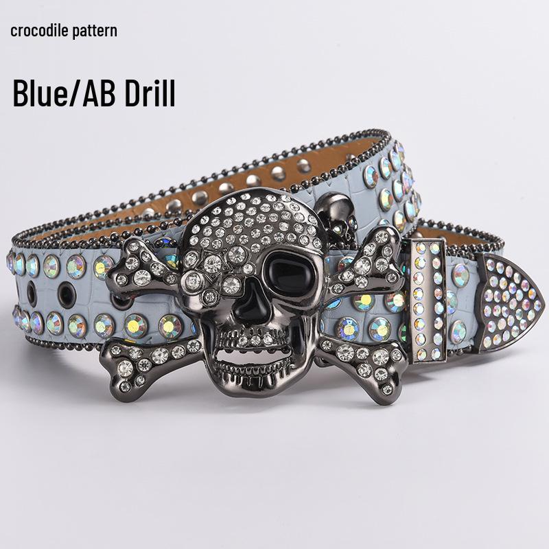 Cataramă de Curea Hip Hop cu Strasuri în Formă de Craniu - Stil Punk European și American