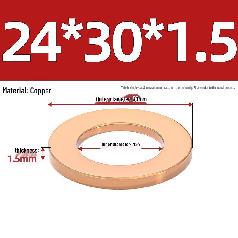 Pure Red Copper Gasket Sealing Ring for Marine Instruments, Metal Flat Washer M3-M60mm