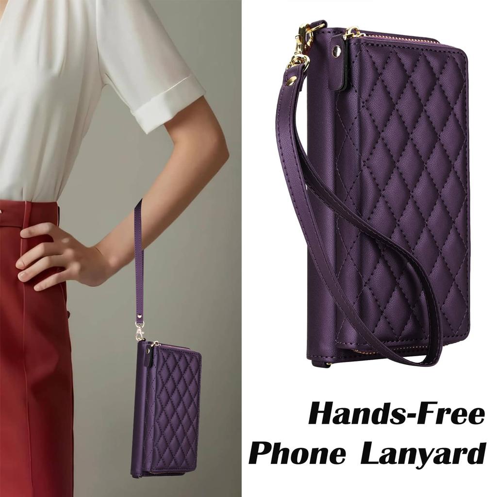 Crossbody Wallet Case for Samsung Galaxy Z Fold 7 6 5 4 3 RFID Blocking Zipper Flip Cover Card Holder Kickstand Purse