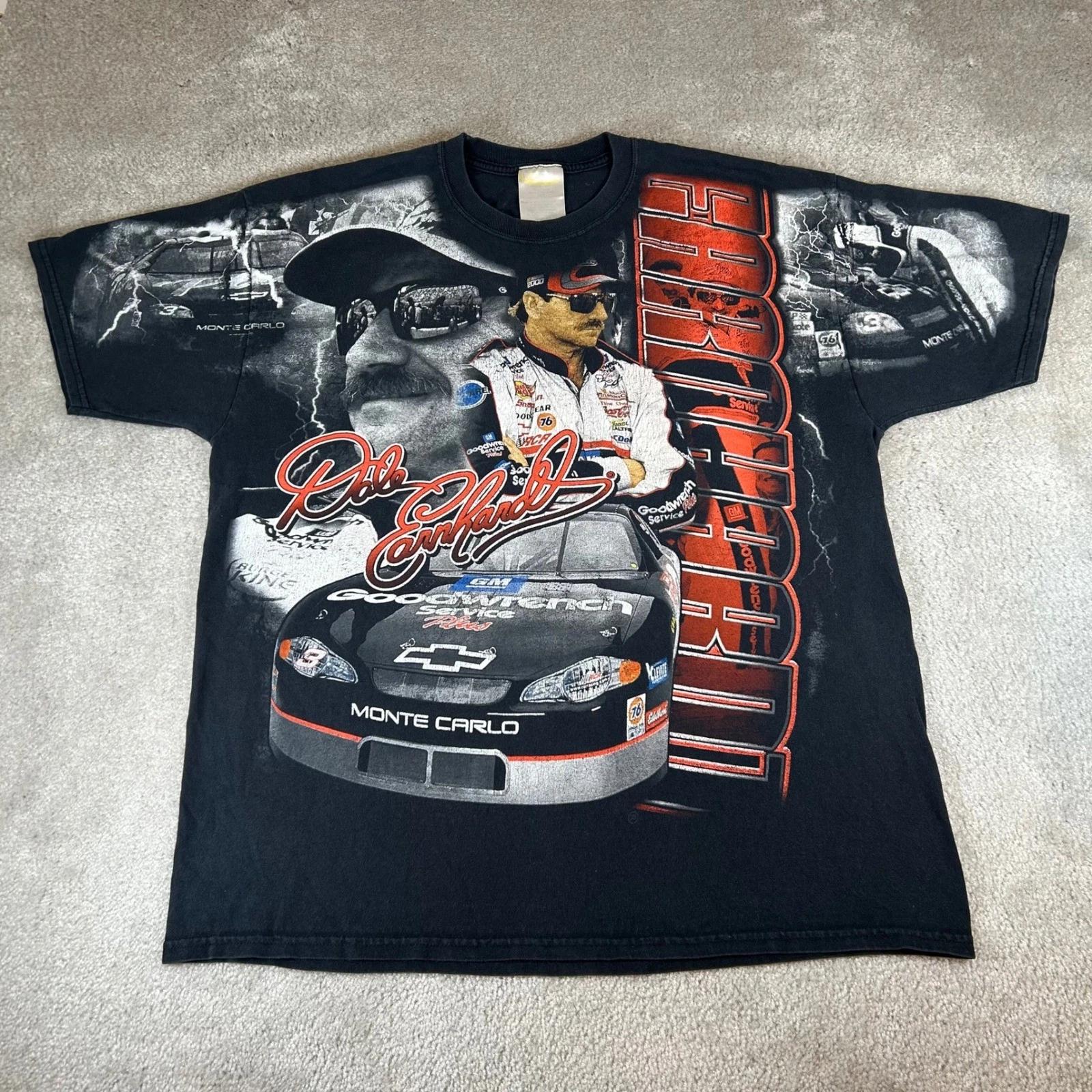 Vintage Y2K Chase Authentics Dale Earnhardt NASCAR T-shirt Men s XL Black AOP M