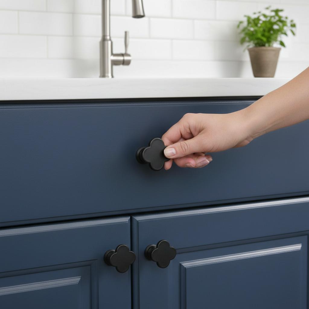Clover Shape Colored Cabinet Knob Zinc Alloy Single Hole Door Pull Handle For Kitchen Cupboard Wardrobe Drawer