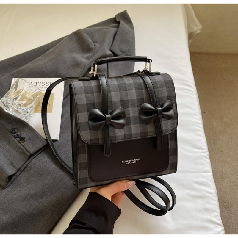 Solid Color College Style Commuter Backpack Women's New Trend Bow Portable Shoulder Messenger Bag