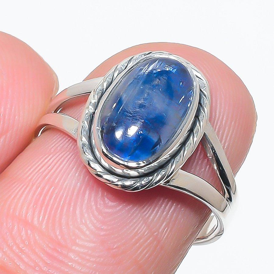 

Natural Blue Kyanite Gemstone Handmade 925 Solid Silver Jewelry Ring Size 7 F4m66