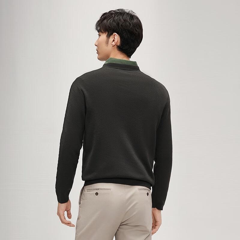 Qipai Men's Jacquard Round Neck Wool Blend Pullover Sweater