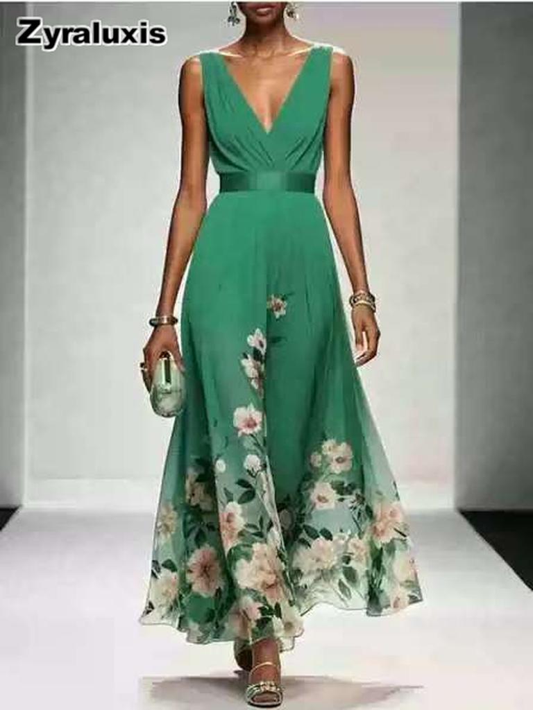 New Summer Sexy V-Neck Chiffon Printed Dress