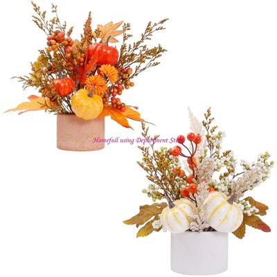Herfsttafelstukken Realistische Pompoenen Met Realistisch Esdoornarrangement En Tarwestengels Display
