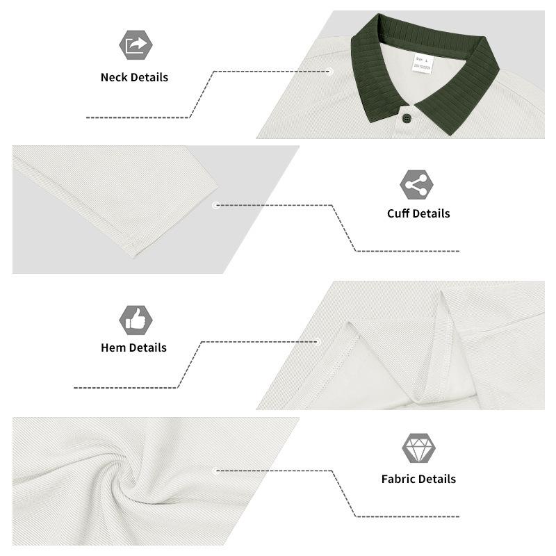 Men S Long Sleeve Polo Shirt Ribbed Collar Solid Color Casual Spring Autumn