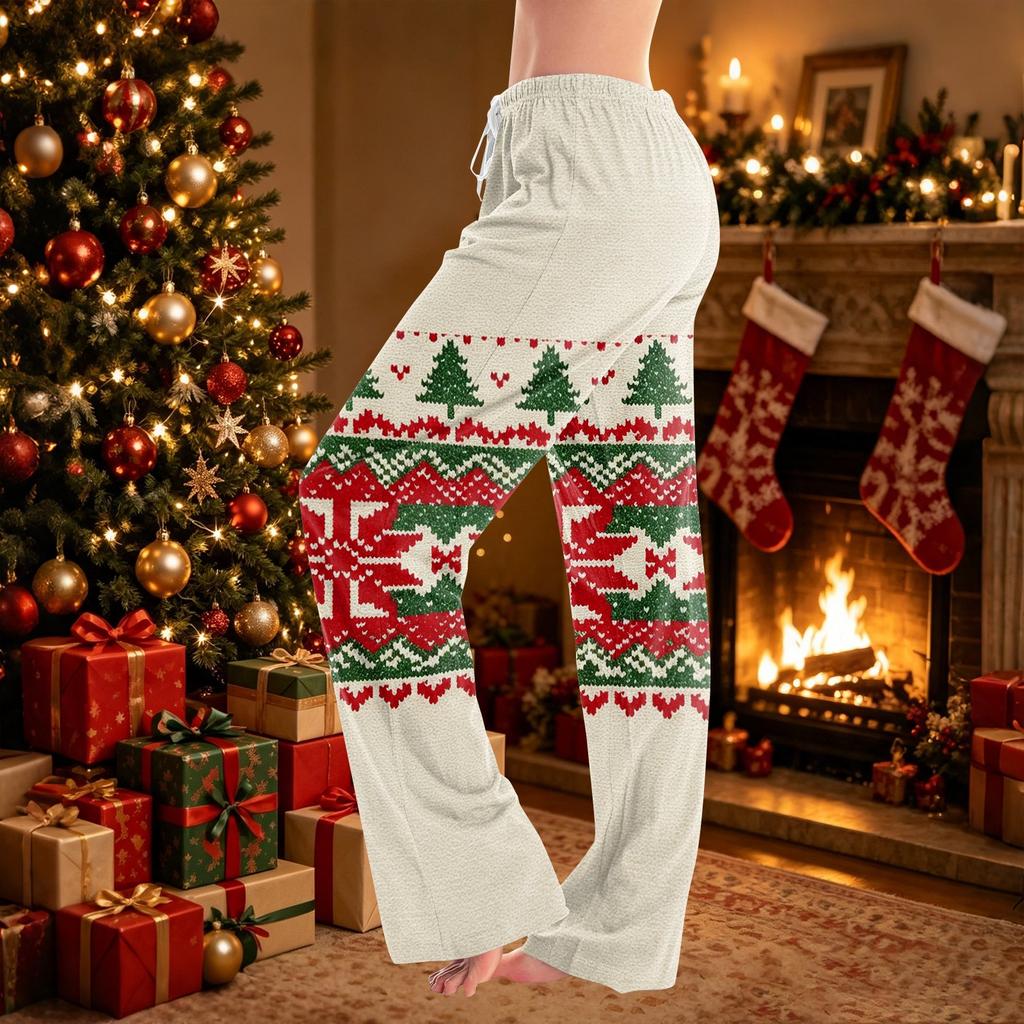 Women's Christmas Print Pants Casual Pants No Pockets