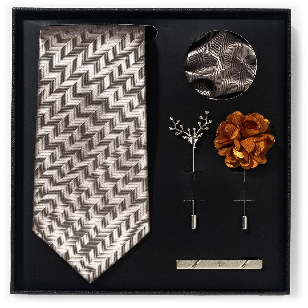 Tie Men'S Net Color Striped Cashew Flower Men'S Tie High Sense 6-Piece Gift Box Men'S Suit Accessories