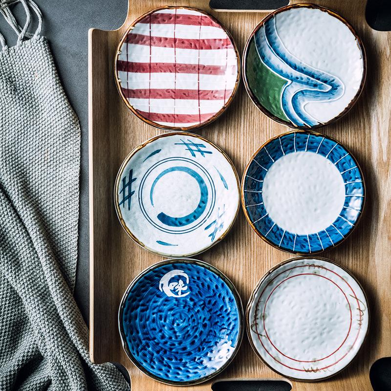 Japanese Sushi Plate Ceramic Dish for Restaurant Commercial Use Sashimi Salmon Appetizer Round Tray
