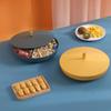 Plastic Round Dried Fruit Snack Candy Tray Storage Box with Lid Pastry Nut Dish Plate Appetizer Serving Platter Desktop Supplies
