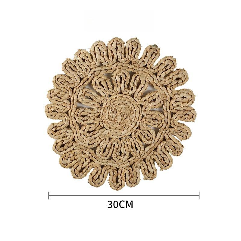 Bohemia Round Woven Placemats for Dining Table Braided Heat Resistant Non-Slip Weave Water Hyacinth Table Mats Table Decoration