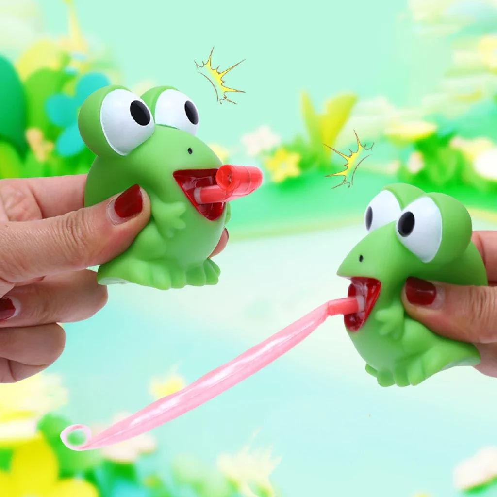 Creative Fidget Decompression Pinch Toy Frog Dinosaur Sticking Tongue Out Relieve Stress Children Fun Squeeze Interactive Toys