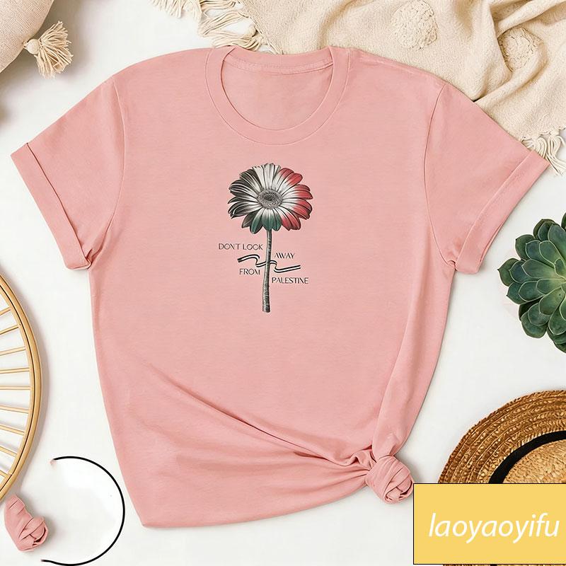 Flower Dont Look Away From Palestine Tshirt for Indipendence Women Palestinian Activist Gift Summer Cotton Tees Top