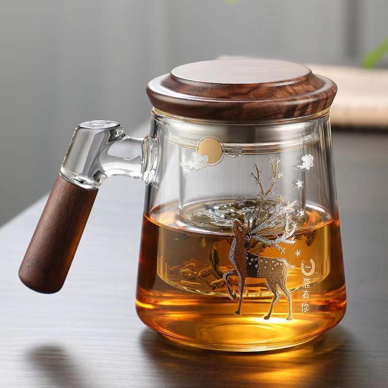 Heat-Resistant Glass Teacup Tea Separation Large-Capacity Water Cup Office Drinking Water Brewing Tea Cup Filter Three-Piece Cup With Lid