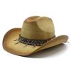 Ethnic Style Decoration Two-Color Spray Paint Western Warped Eaves Along Denim Spring And Summer Hard Straw Hat Fedora