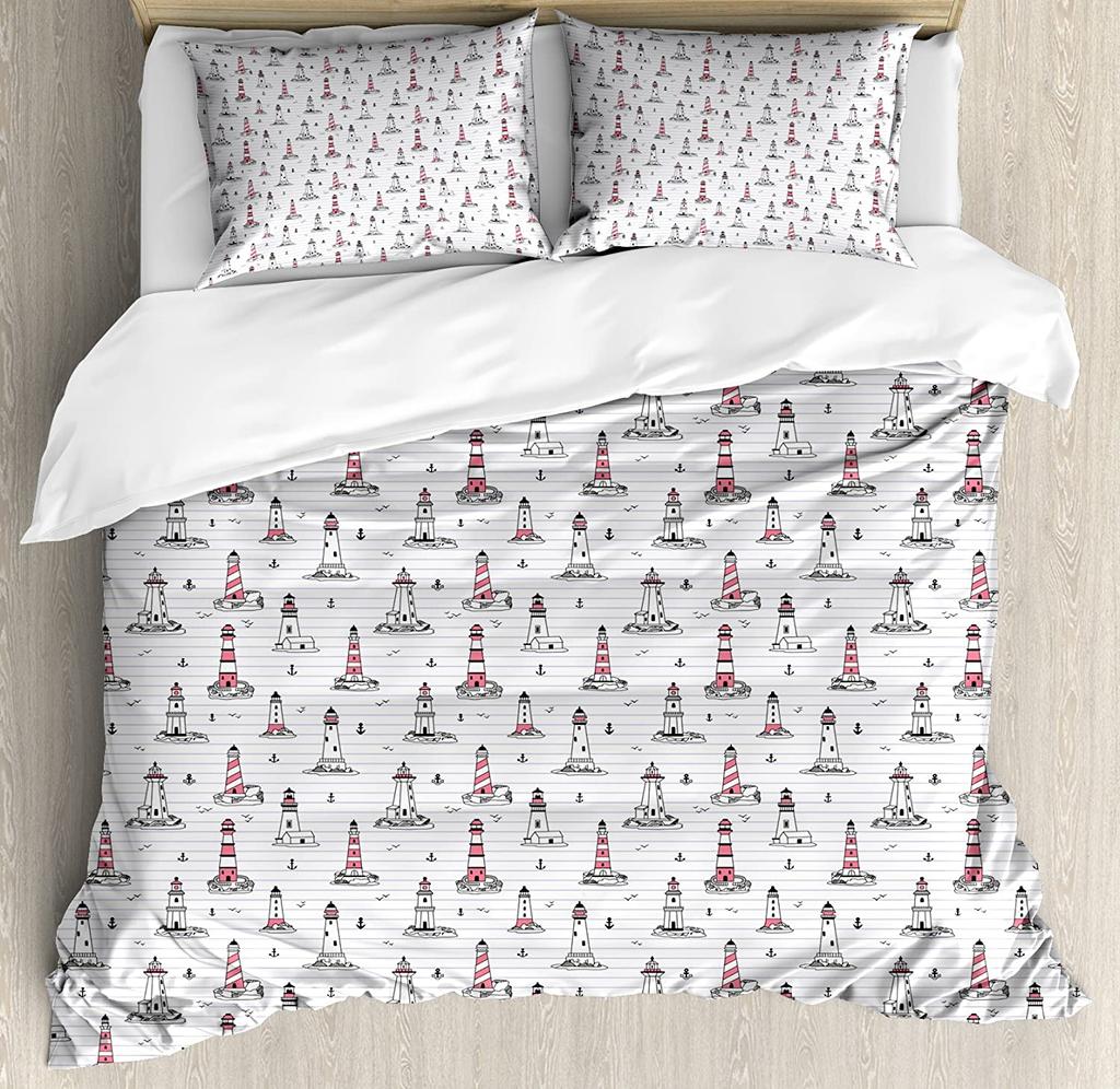 Lighthouse Bedding Set For Bedroom Bed Home Nostalgic Watercolors with Gull Ancient Anchor Duvet Cover Quilt Cover Pillowcase