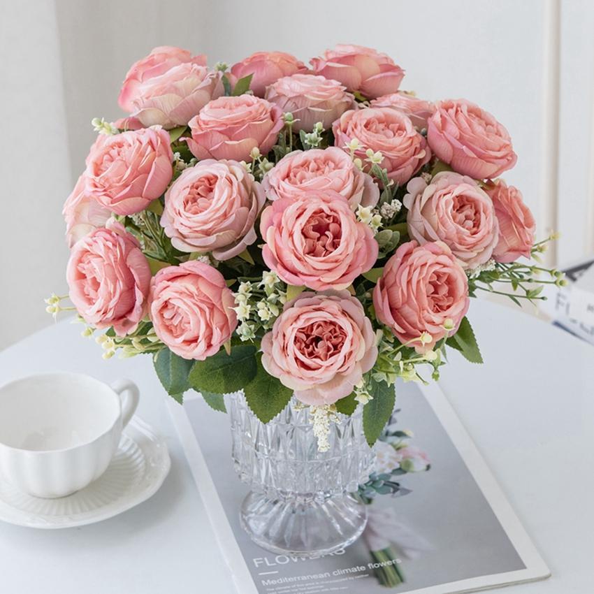5 Heads peony Artificial flowers for Home Floral Arrangement Decoration Festival Garlands vase Wedding outdoor arch accessories