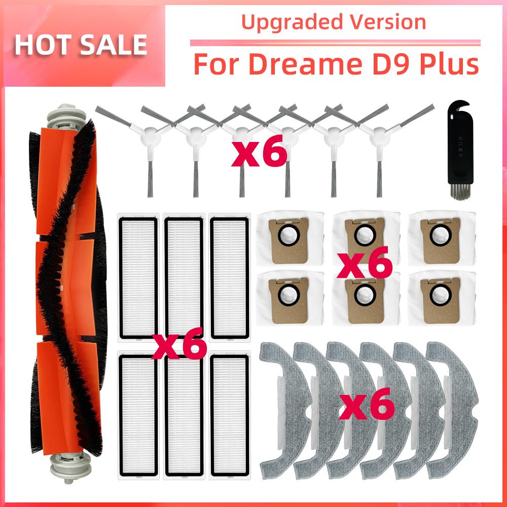 Compatible for Dreame D9 Plus Robot Vacuum Main Side Brush HEPA Filter Mop Pads Dust Bags Replacement Spare Parts Accessories