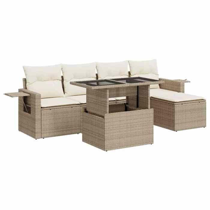 VidaXL Garden Lounge Set with Cushions 6 Pcs Beige Braided Resin 3326459