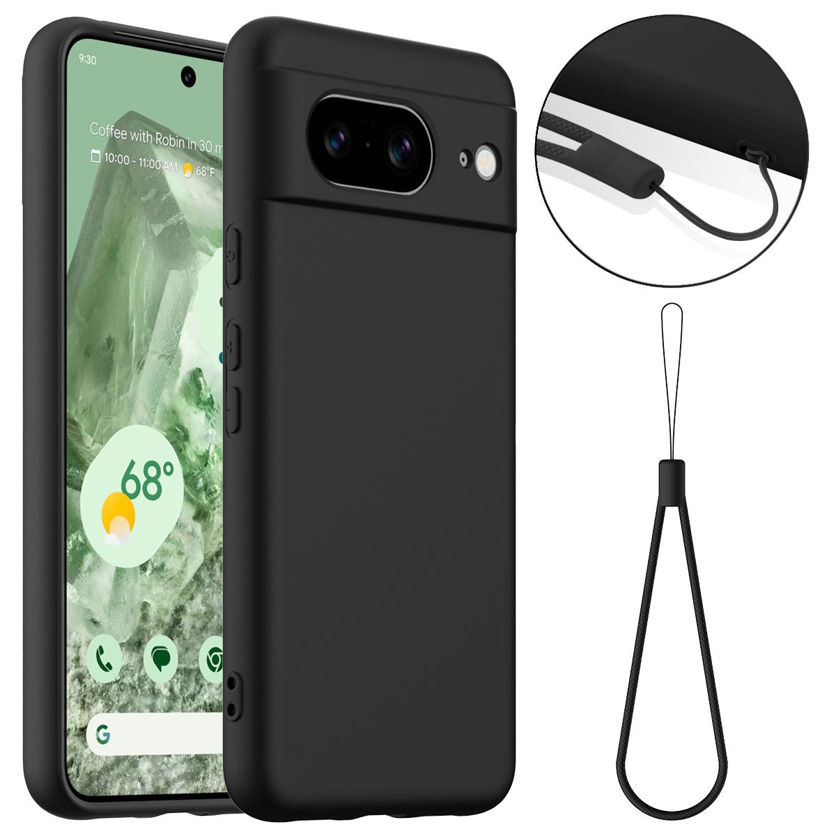 

Для Google Pixel 8 Чехол Совместимый с MagSafe Жидкий Силиконовый Чехол для Телефона со Шнурком Black