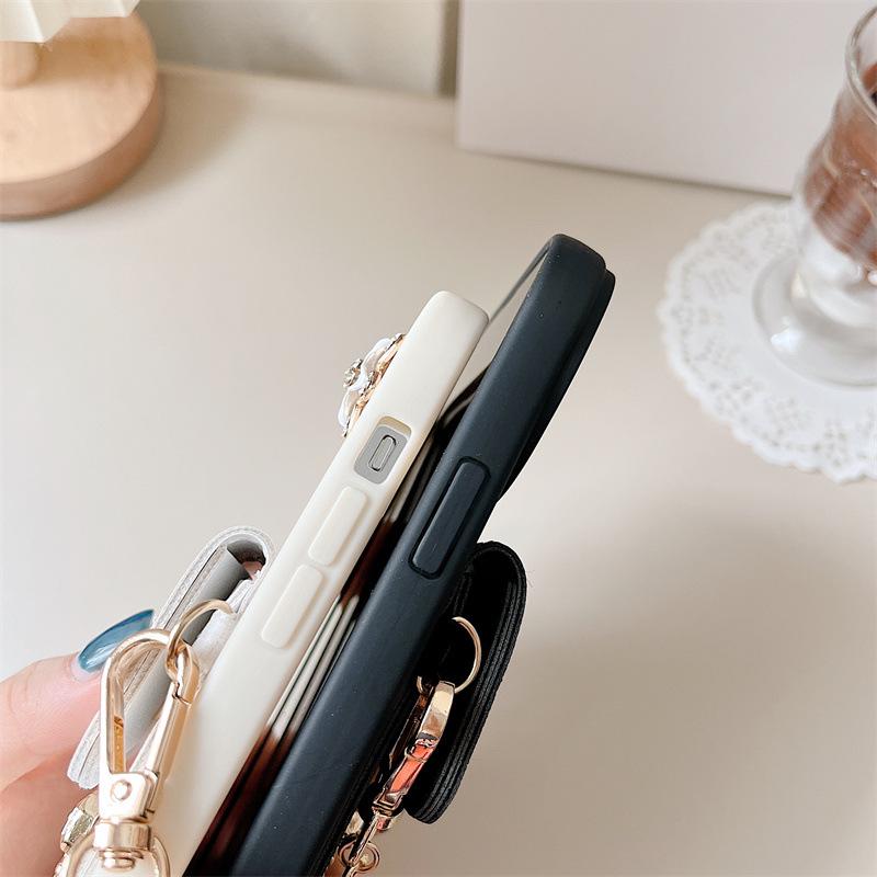 Luxury silicone perfume holder case with oblique chain for Apple 14 Promax, 13, 12, 11 soft full package card holder.