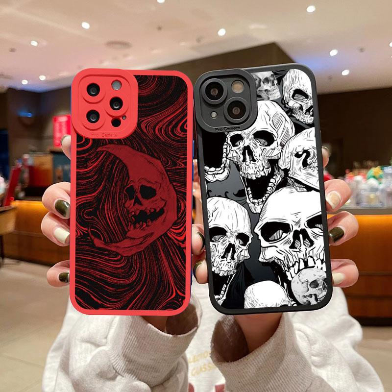 Fashin Skeleton Skull Pattern Phone Case For iPhone XR X XS 12 13 11 14 Plus Pro MAX 7 8 Plus SE 2020 Soft Silicone Back Covers