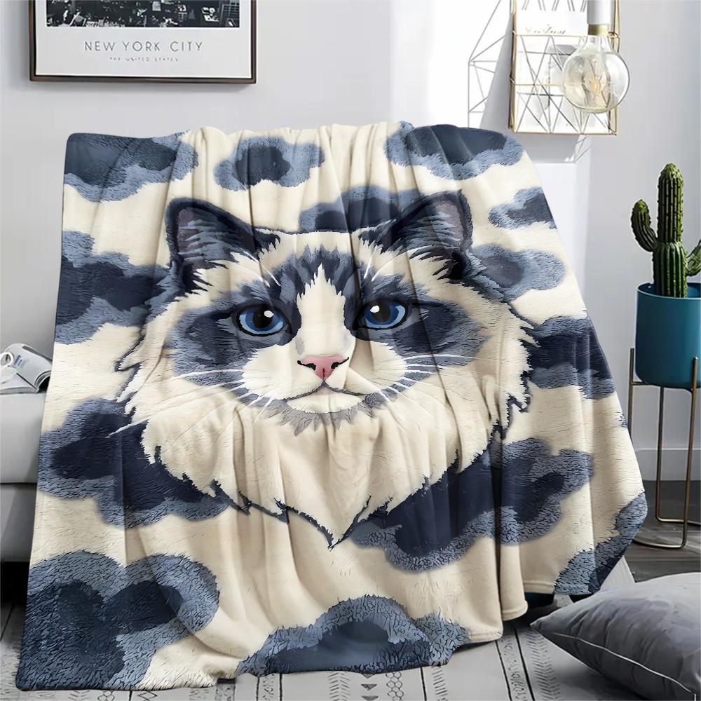 Felt rabbit kitten fox zebra Print Flannel Blanket,High quality Comfortable for All Seasons,Home Decor,Warmth and Comfort,Perfect for Christmas Gifts