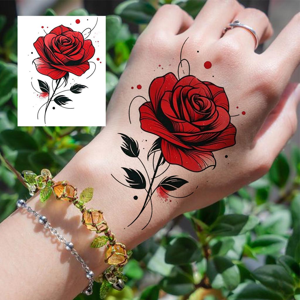 1 Sheet Rose Butterfly Flower Temporary Tattoos For Women Hand Arm, Fake Tattoo Sticker Waterproof Long Lasting Realistic Tatoos