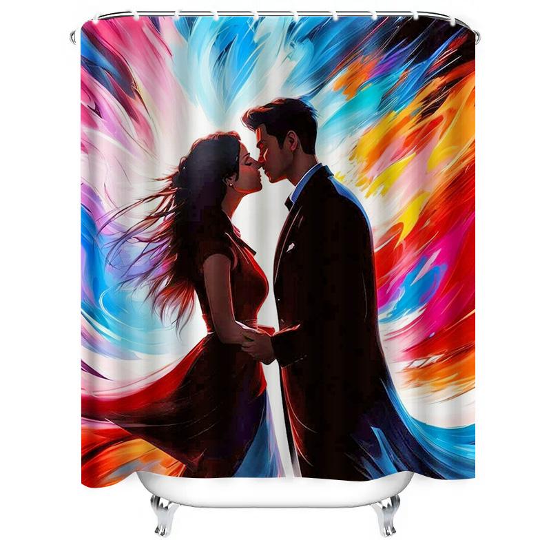 Colorful Romantic Couple Artistic Waterproof Shower Curtain for Bathroom Decor, High-Quality Material and Easy to Cleans