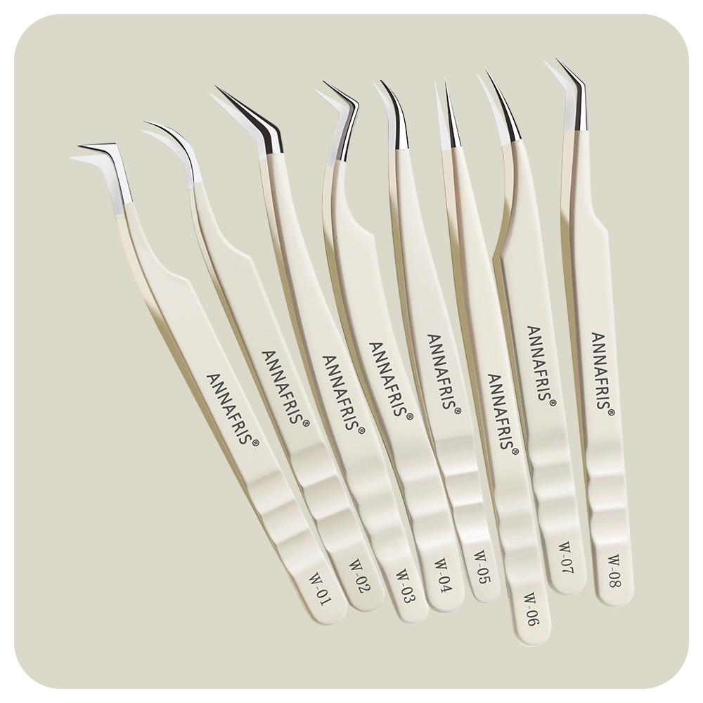 ANNAFRIS Stainless Steel High Precision False Eyelash Tweezers Straight Curved Pointed Tip Tweezers Lash Extension Makeup Tools