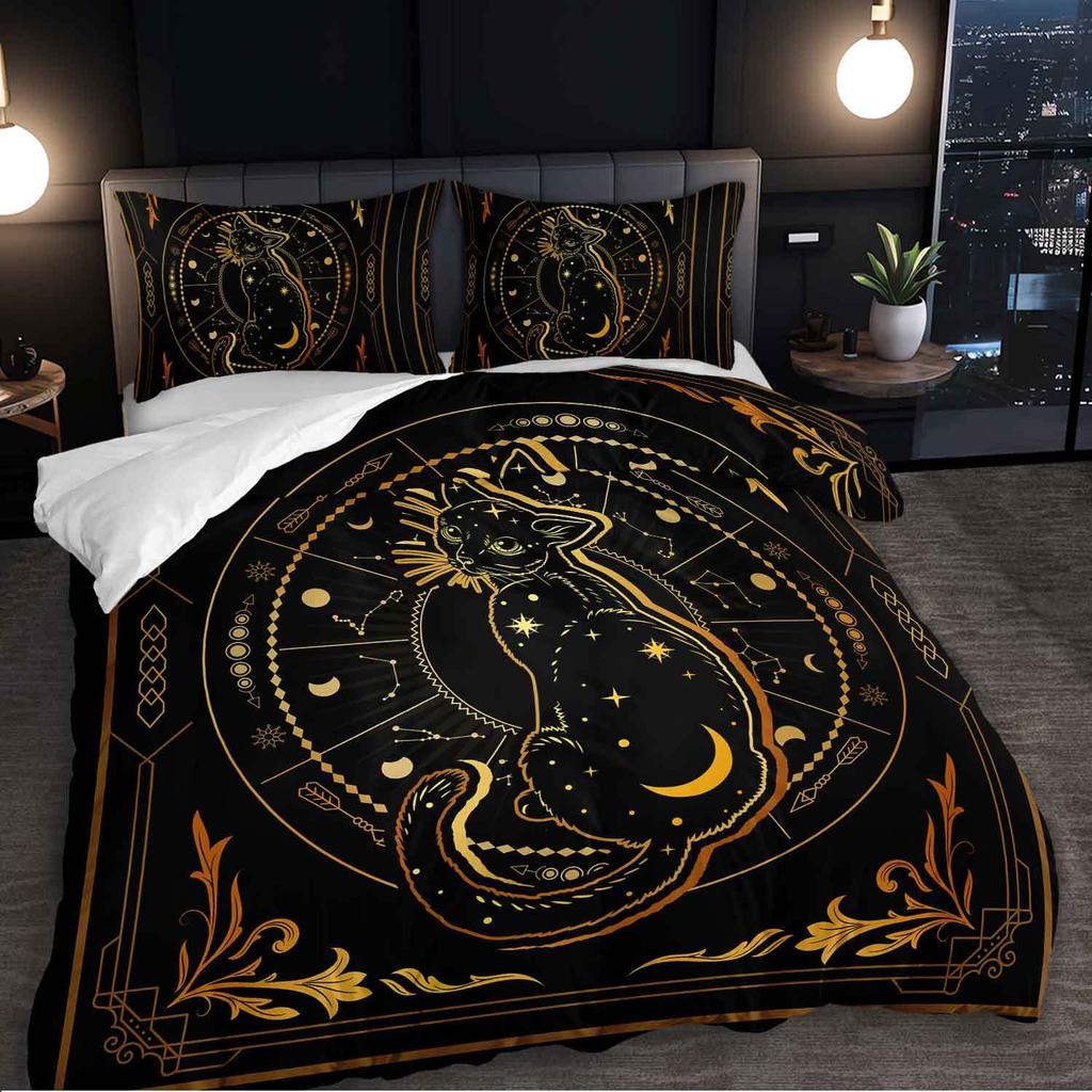 3er-Set Himmlisches Katzenbettwäsche-Set Astrologie Bettbezug-Set Mystisches Themen-Bettbezug-Set Hexen-Schlafzimmer-Dekoration