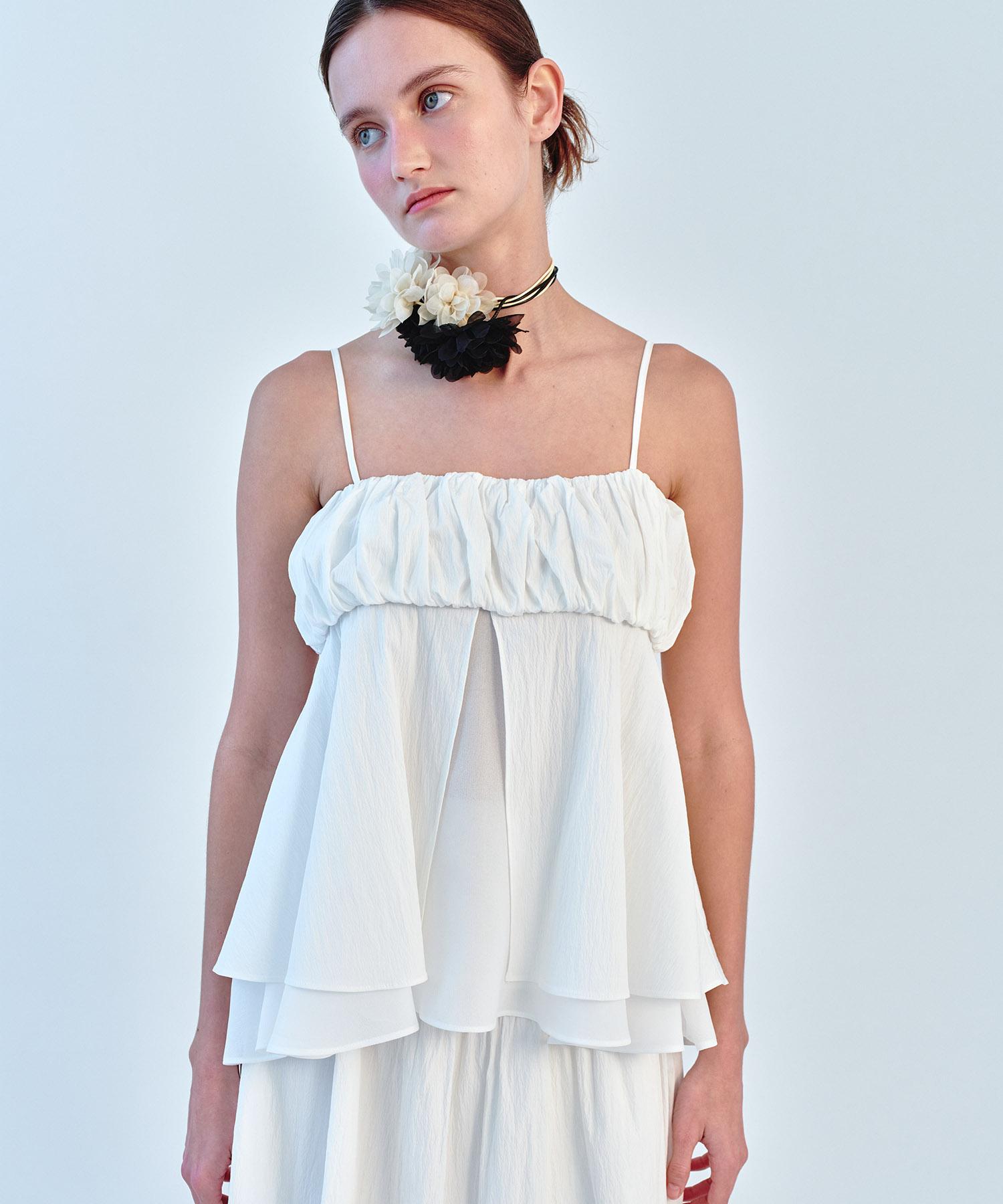 Soire Layered Shirring Blouse - White White/F