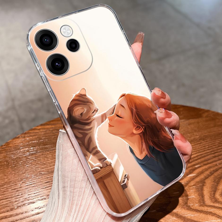 For OPPO Reno 15F 15 Pro Cases Brilliant Flower Kitten Fall Prevention Portable Clear Back Cover For reno15pro reno15f Funda