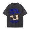 Coffee Club Lover Every Morning 7am 10am Croissant Moka Pot Washed Vintage Short Sleeve Loose Streetwear Tee
